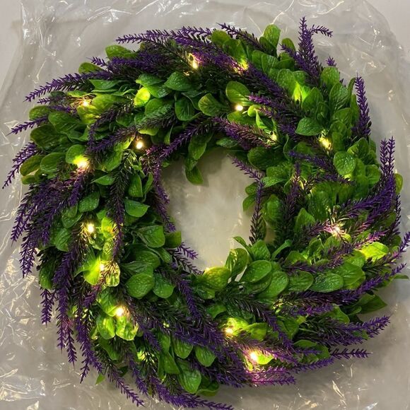 Lavender Spring Door wreath (or inside wall decor) w/LED lights - Picture 2 of 5